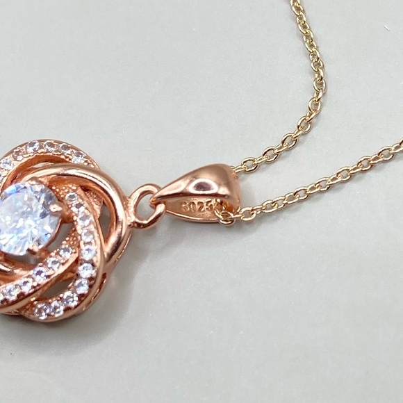 Rose Gold Cubic Zirconia Floral Pendant Necklace - Picture 3 of 6